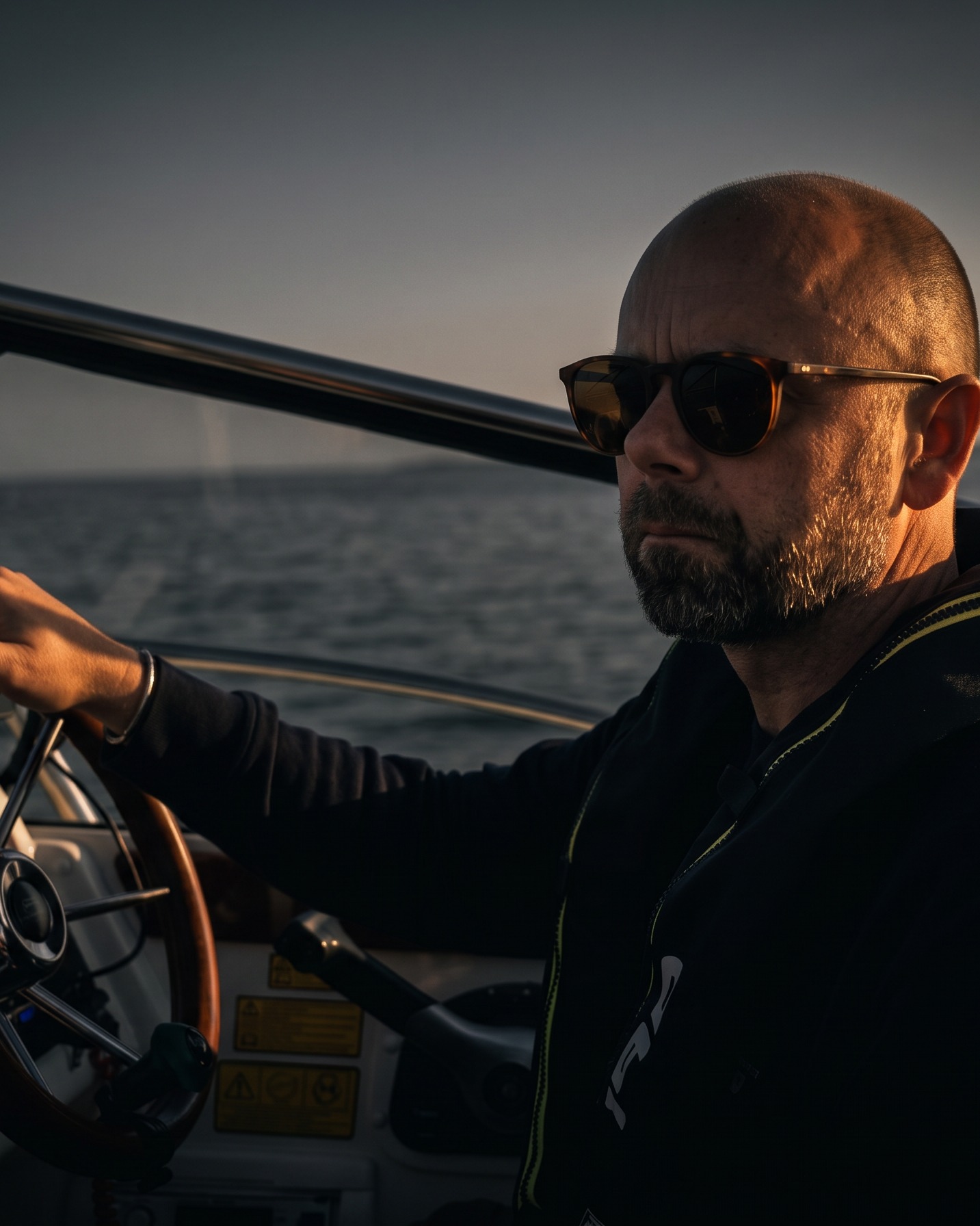 Mattias Starck, IT-rådgivare och medgrundare av Mavrix, vid rodret i Stockholms skärgård